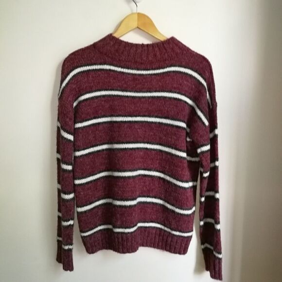 Stripes Burgundy & White Casual Knitted Crewneck Sweater NWT Size Large - Picture 14 of 14